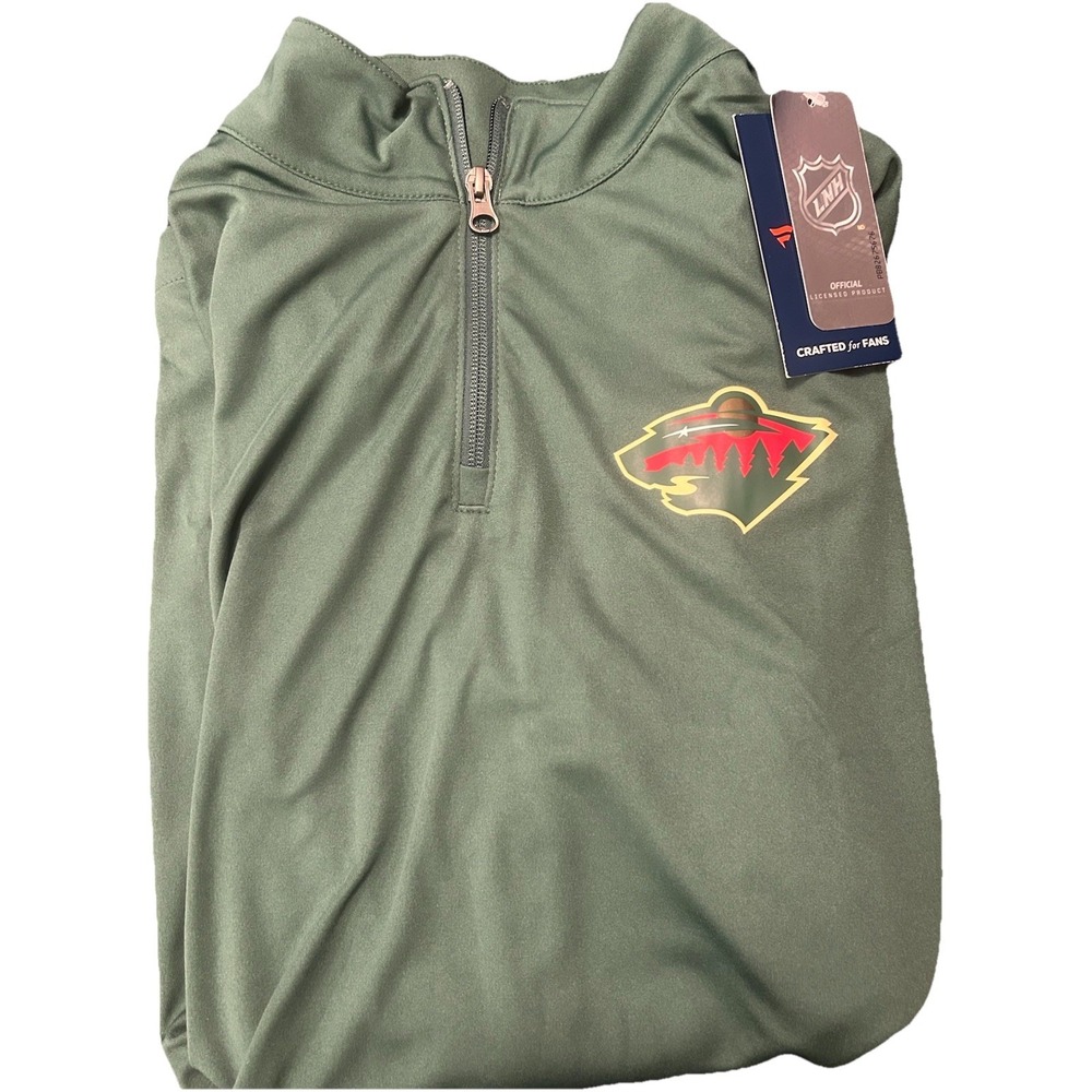 Minnesota Wild NHL 1/4 Zip Up Pullover Green Sweatshirt Men's Large NWT